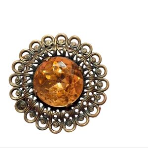 Vintage Rare BOMAE Signed ORANGE Grapefruit Metal Flower Brooch PIN